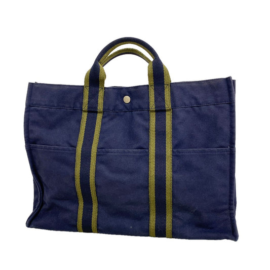 Hermes Tote Bag Fourre Tout MM Canvas Navy Silver