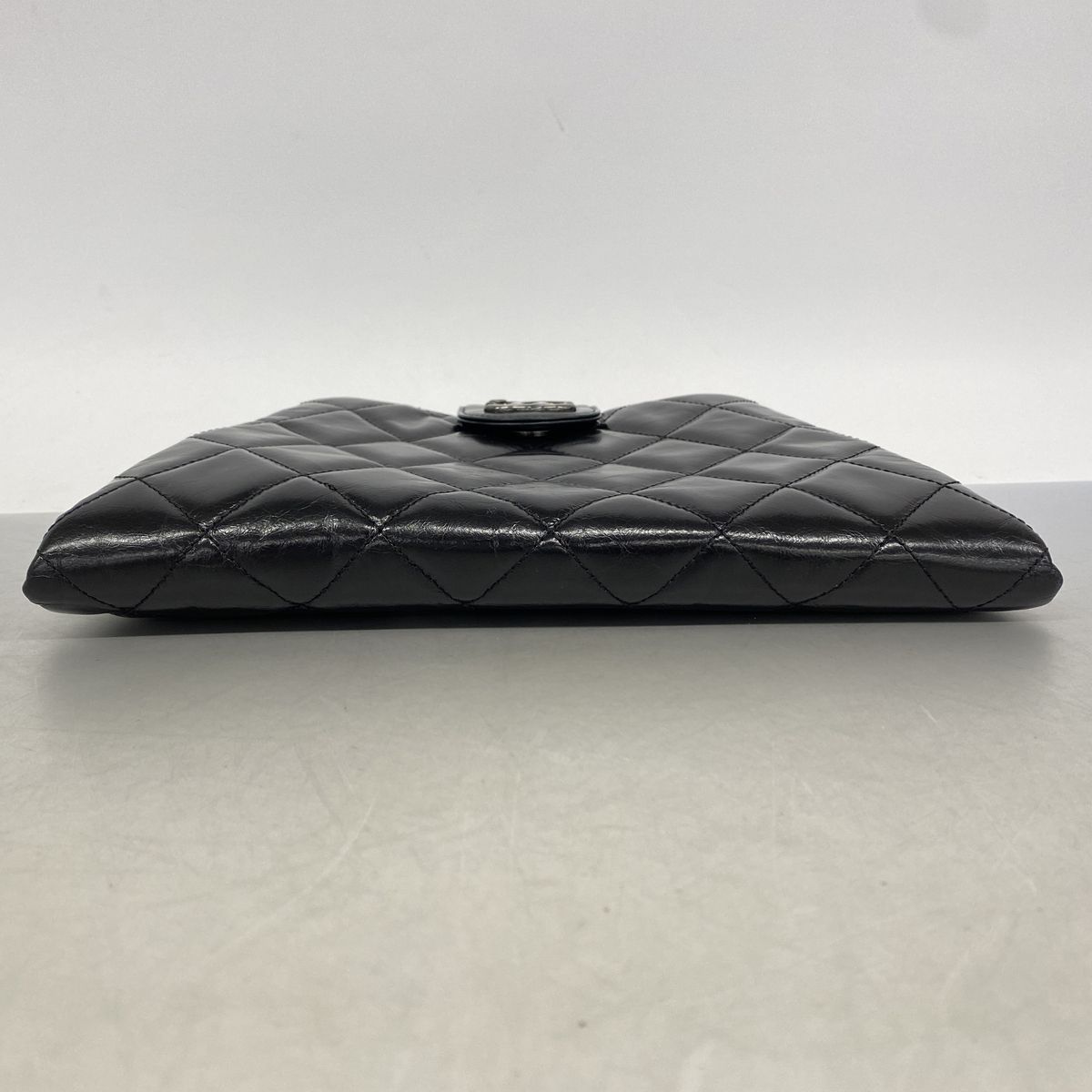 Chanel Shoulder Bag Quilted Leather Black Silver — view 3