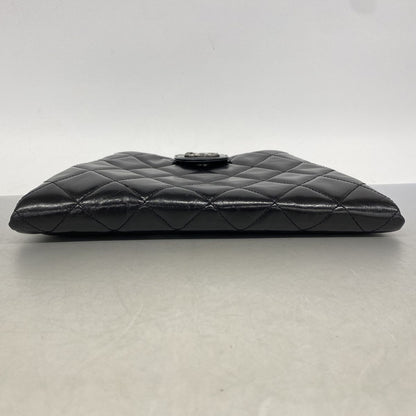 Chanel Shoulder Bag Quilted Leather Black Silver — view 3