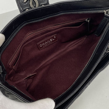 Chanel Shoulder Bag Quilted Leather Black Silver — view 4