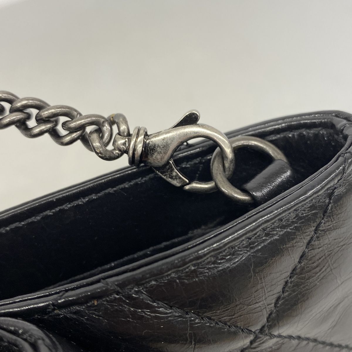 Chanel Shoulder Bag Quilted Leather Black Silver — view 7
