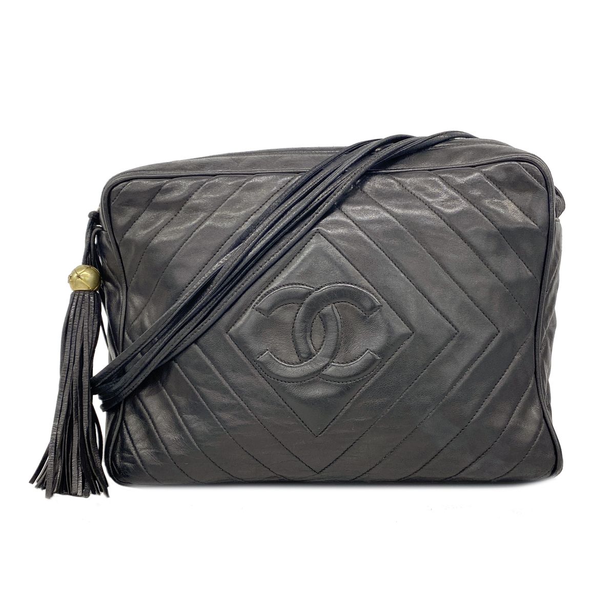 Chanel Shoulder Bag Lambskin Black Gold