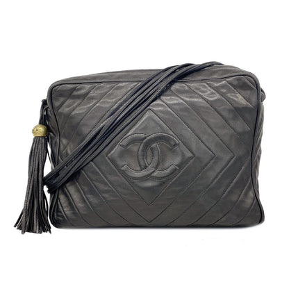 Chanel Shoulder Bag Lambskin Black Gold