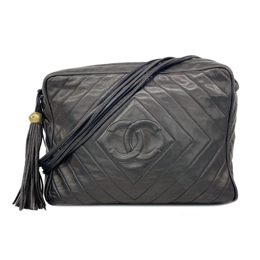 Chanel Shoulder Bag Lambskin Black Gold