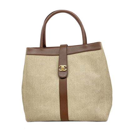 Chanel Tote Bag Beige Brown Gold