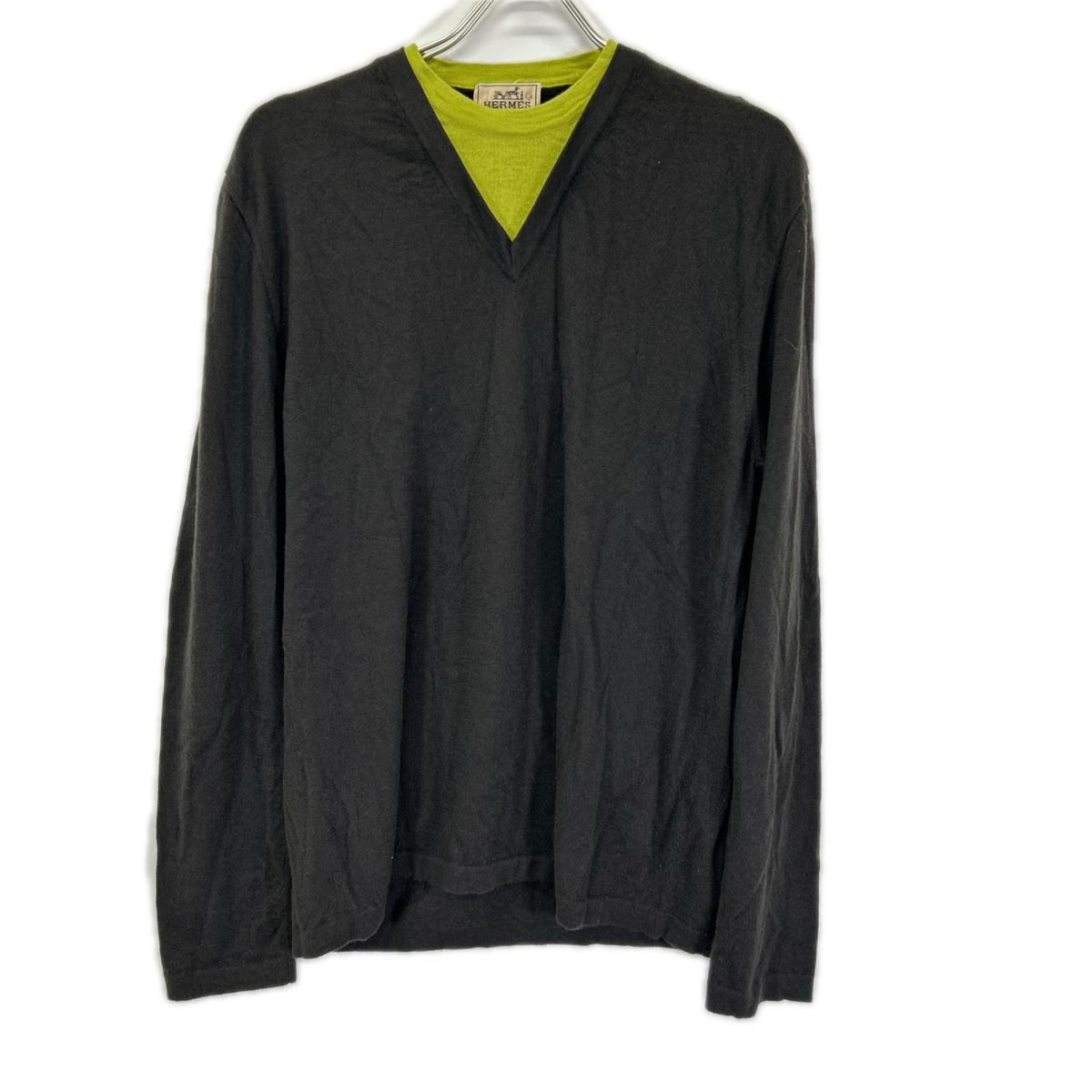 Hermes Charcoal Green Cashmere 100 Layered Knit Sweater