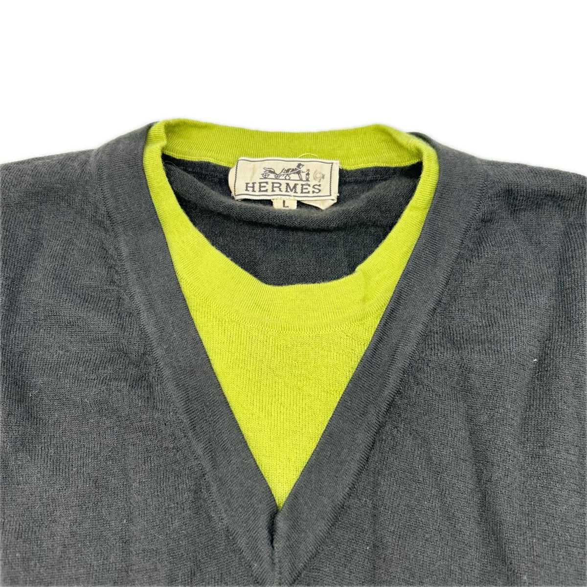 Hermes Charcoal Green Cashmere 100 Layered Knit Sweater — view 3