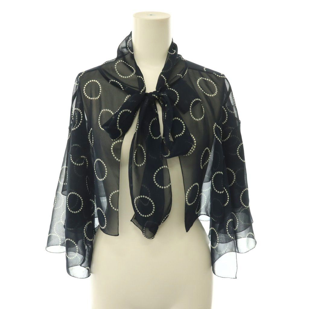 Prada Print Georgette Cape Sheer Ribbon Navy 36