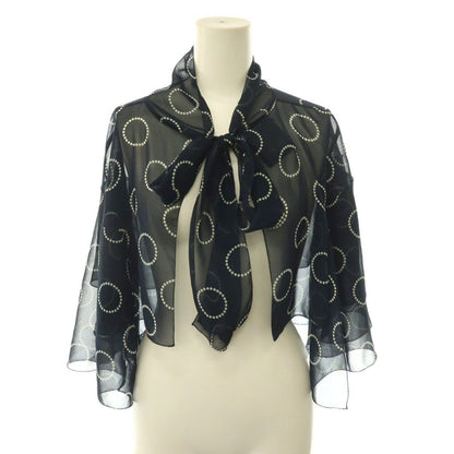 Prada Print Georgette Cape Sheer Ribbon Navy 36