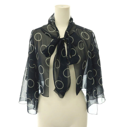 Prada Print Georgette Cape Sheer Ribbon Navy 36