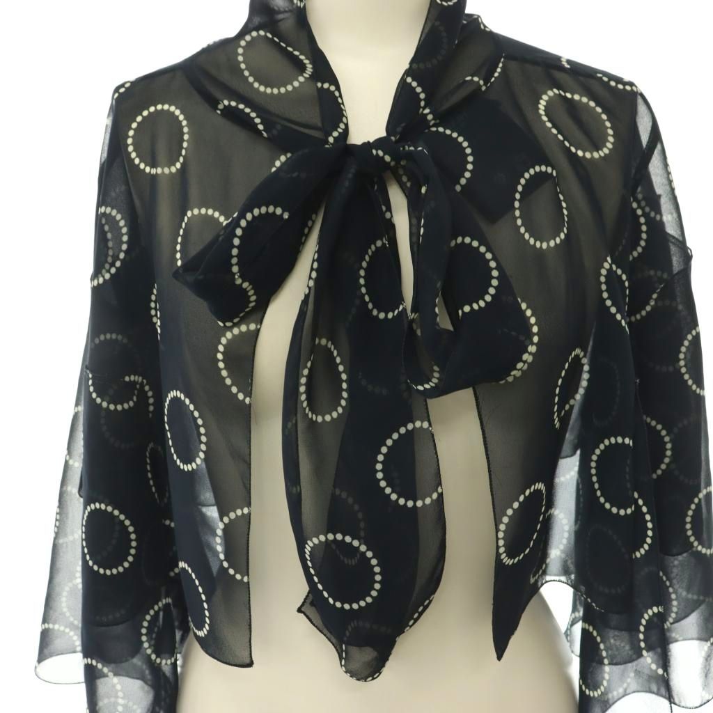 Prada Print Georgette Cape Sheer Ribbon Navy 36 — view 4