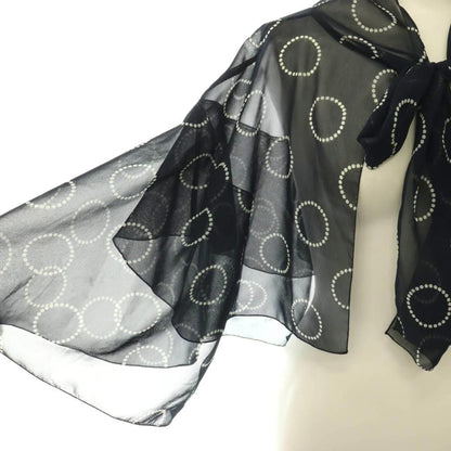 Prada Print Georgette Cape Sheer Ribbon Navy 36 — view 5