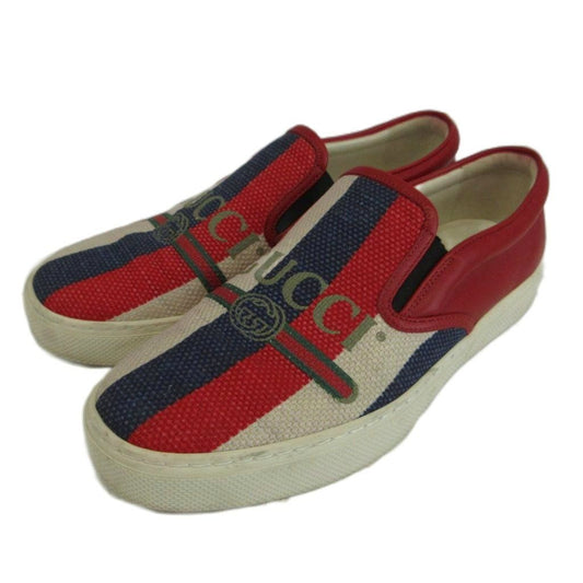 Gucci Sylvie Stripe Sherry Line Slip-on Sneakers Canvas Leather Low Cut Logo 8