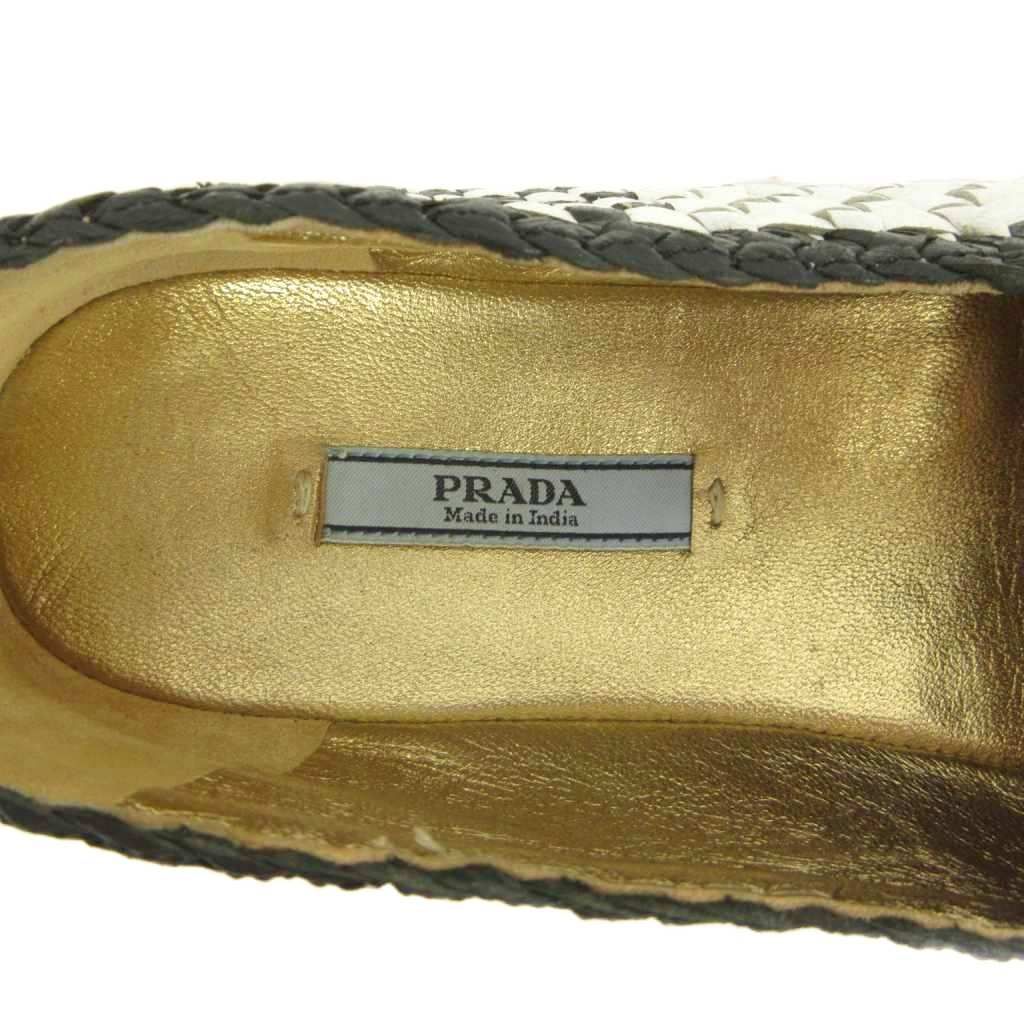 Prada Slip-on Flat Shoes Leather Espadrilles Intrecciato Madras Style Braided — view 7