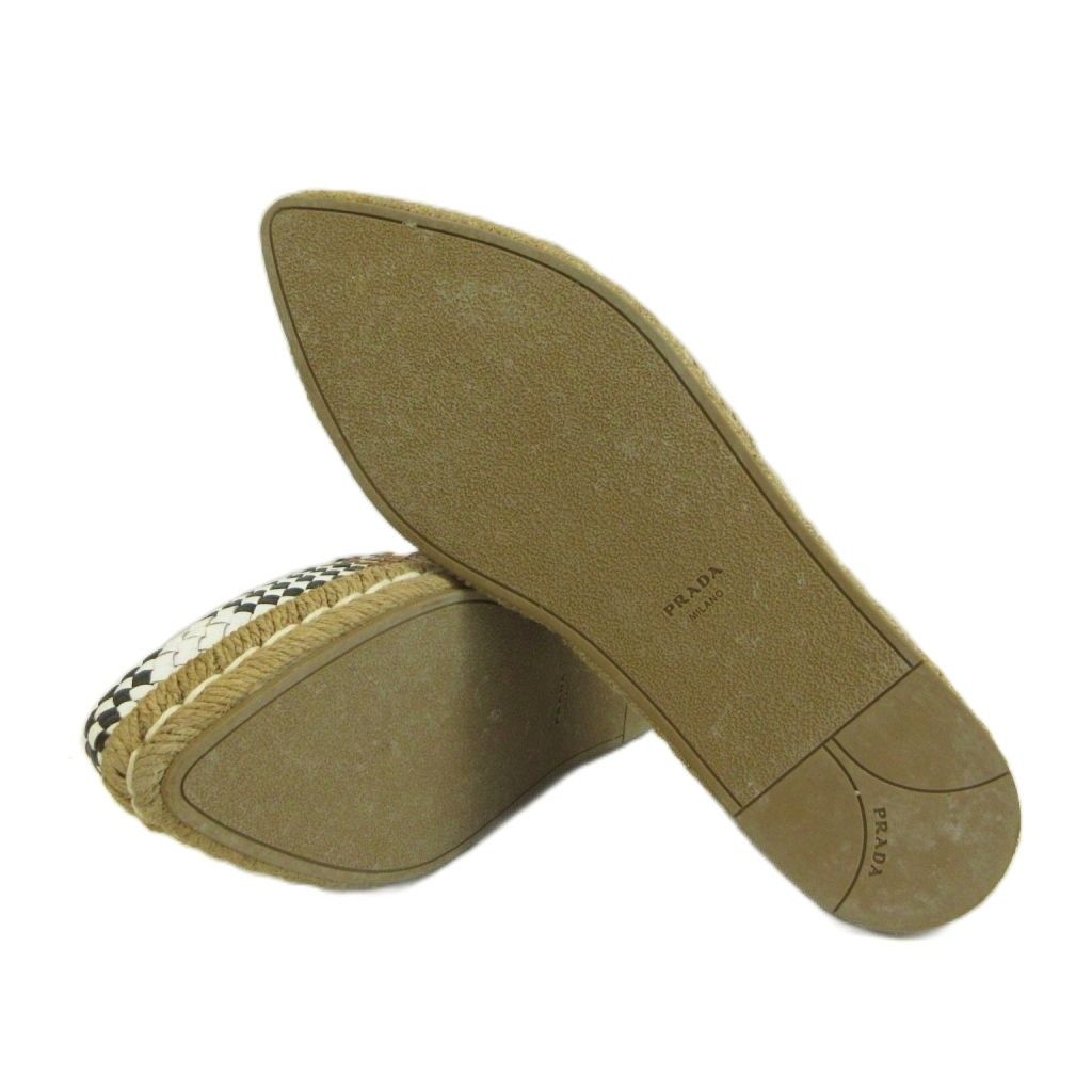 Prada Slip-on Flat Shoes Leather Espadrilles Intrecciato Madras Style Braided — view 6
