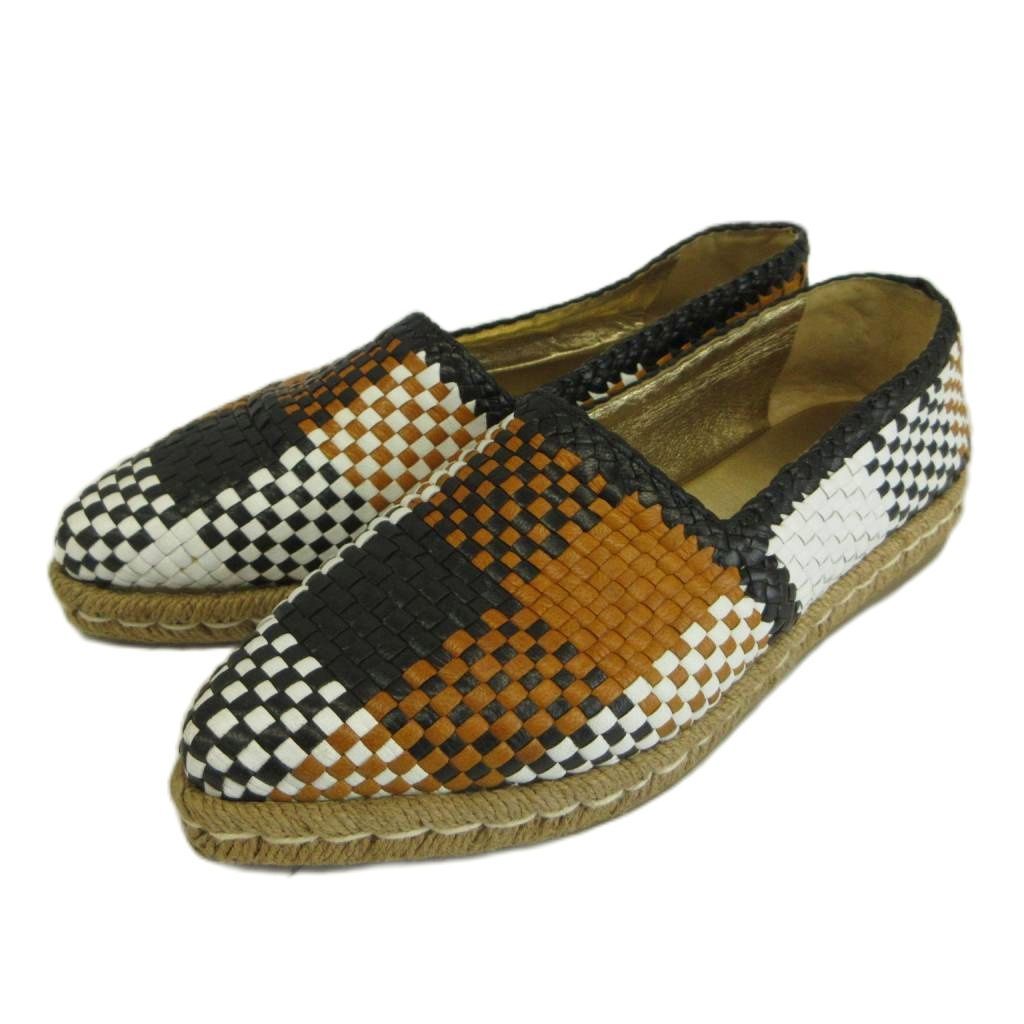 Prada Slip-on Flat Shoes Leather Espadrilles Intrecciato Madras Style Braided