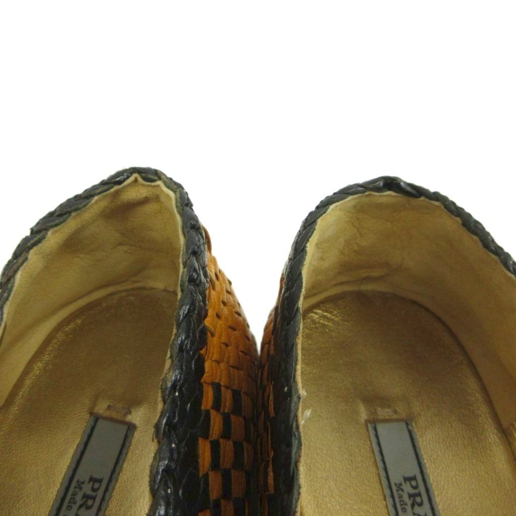 Prada Slip-on Flat Shoes Leather Espadrilles Intrecciato Madras Style Braided — view 4