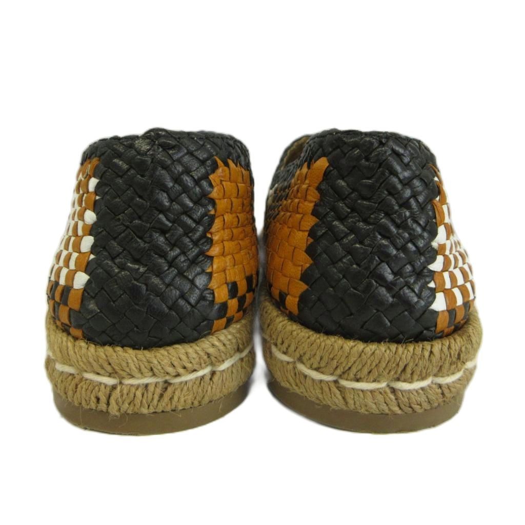 Prada Slip-on Flat Shoes Leather Espadrilles Intrecciato Madras Style Braided — view 5