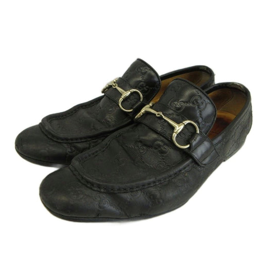 Gucci Guccissima Horsebit Loafers Leather Shoes GG Logo Embossed Silver Black