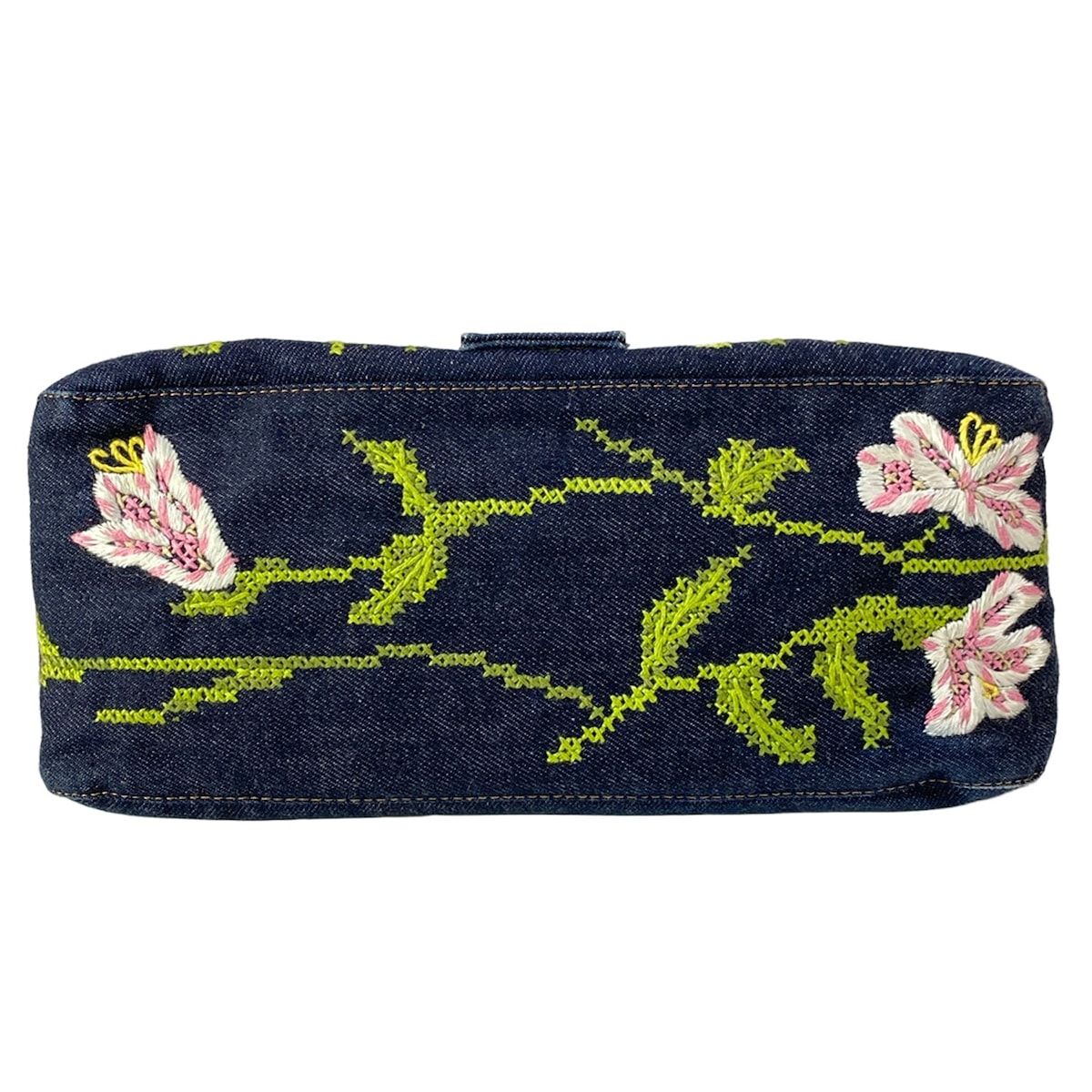 Fendi Shoulder Bag Mamma Bucket Dark Navy Light Pink Multi Embroidery Flower — view 5