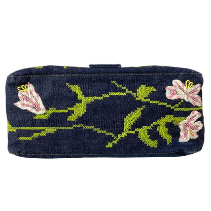 Fendi Shoulder Bag Mamma Bucket Dark Navy Light Pink Multi Embroidery Flower — view 5