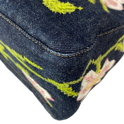 Fendi Shoulder Bag Mamma Bucket Dark Navy Light Pink Multi Embroidery Flower — view 8