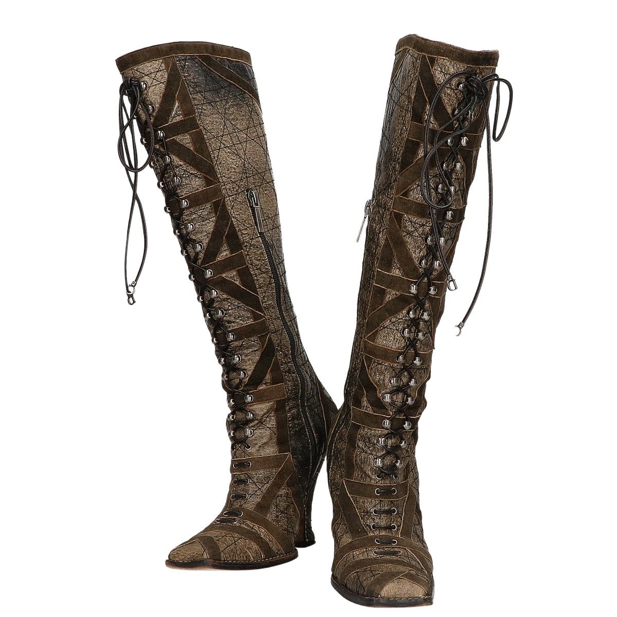 Dior Galliano Era Distressed Lace-up Heels Boots