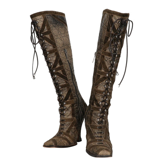 Dior Galliano Era Distressed Lace-up Heels Boots