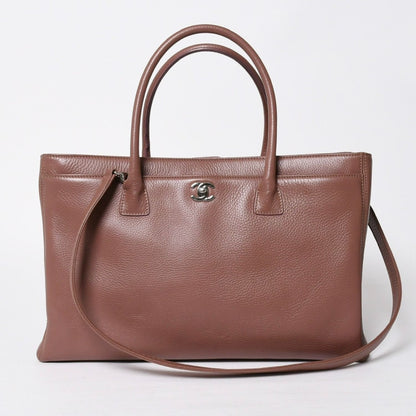 Chanel Executive Tote Bag Large CC Logo Caviar Leather Brown Silver