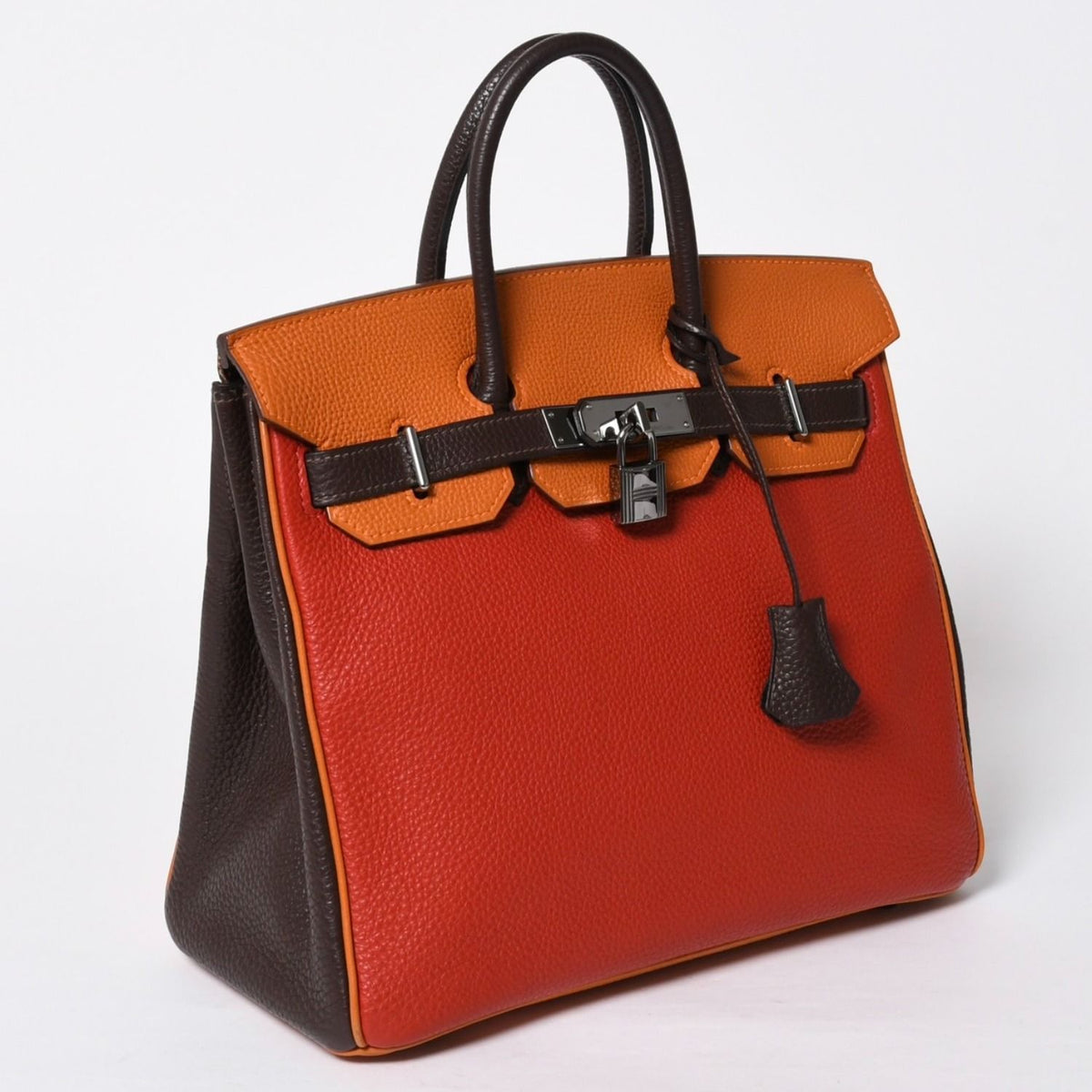 Hermes Haut Courroies 28 Hac 28 Handbag Togo Taurillon Clemence Chocolat Rouge — view 3