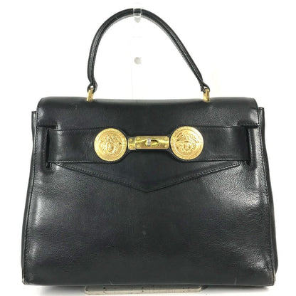Versace Handbag Logo Medusa Vintage Leather Black