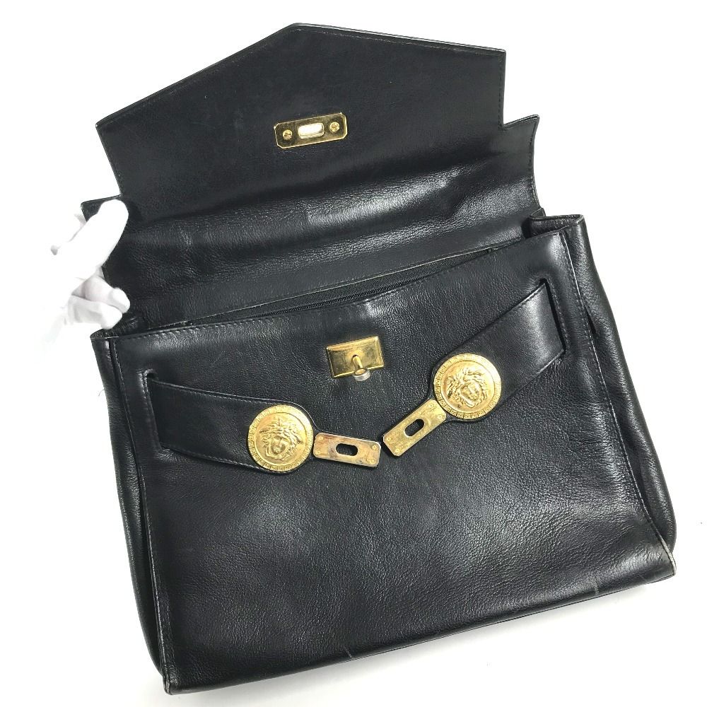 Versace Handbag Logo Medusa Vintage Leather Black — view 6