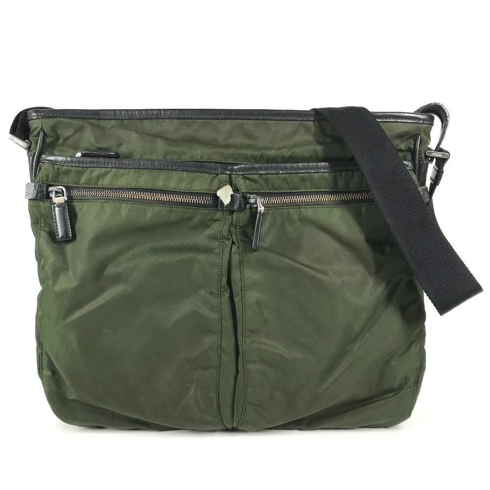Prada Shoulder Bag Nylon Leather Khaki