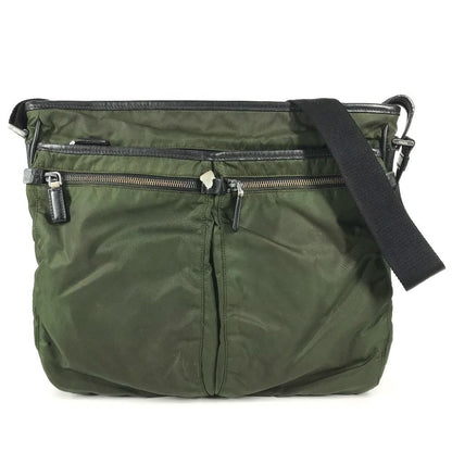 Prada Shoulder Bag Nylon Leather Khaki
