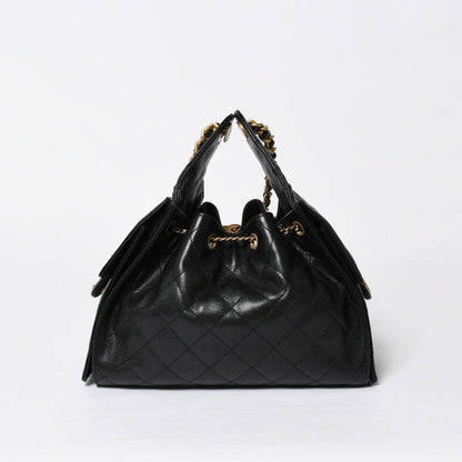 Chanel 25 Small Handbag CC Logo Caviar Leather Gold Black — view 2