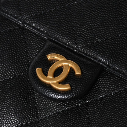 Chanel 25 Small Handbag CC Logo Caviar Leather Gold Black — view 6