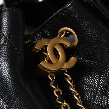 Chanel 25 Small Handbag CC Logo Caviar Leather Gold Black — view 7