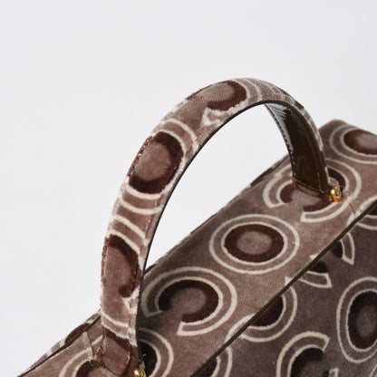 Chanel Top Handle Handbag CC Logo Coco Print Velvet Brown Gold All Over — view 5