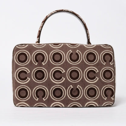 Chanel Top Handle Handbag CC Logo Coco Print Velvet Brown Gold All Over — view 2