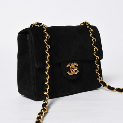 Chanel Mini Square 17 Chain Shoulder Bag Black Suede Gold — view 3