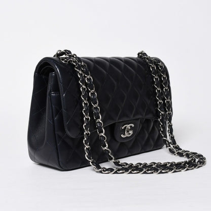 Chanel Chain Shoulder Bag Lambskin Quilted 30 Double Flap Navy Silver — view 3