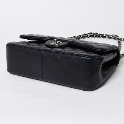 Chanel Chain Shoulder Bag Lambskin Quilted 30 Double Flap Navy Silver — view 8