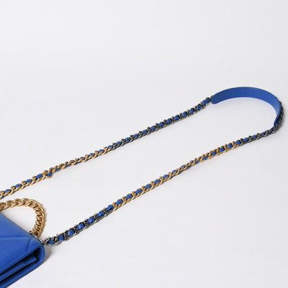 Chanel 19 Chain Wallet Shoulder Bag Blue Gold Lambskin — view 4