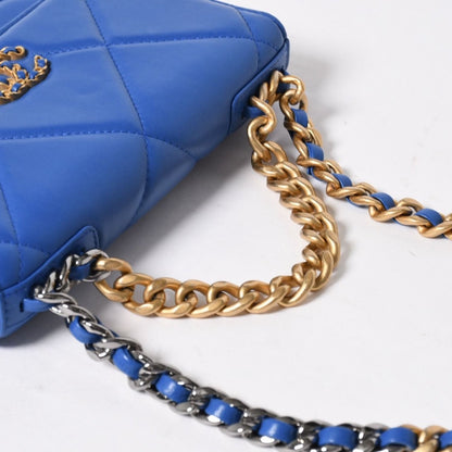 Chanel 19 Chain Wallet Shoulder Bag Blue Gold Lambskin — view 6