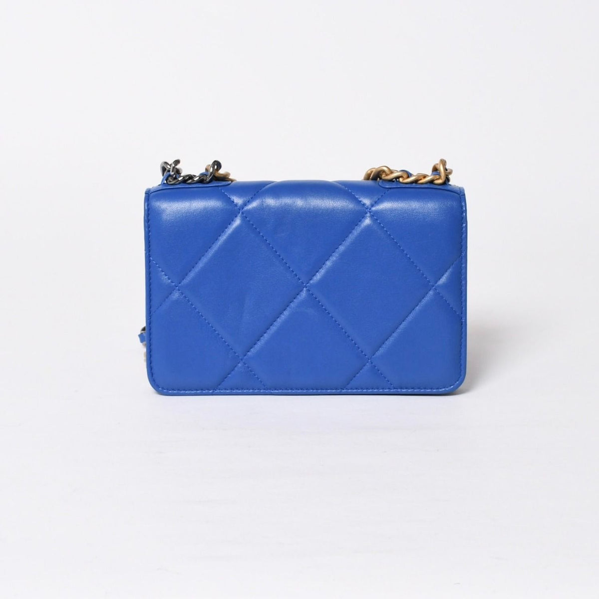 Chanel 19 Chain Wallet Shoulder Bag Blue Gold Lambskin — view 2