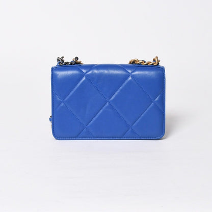 Chanel 19 Chain Wallet Shoulder Bag Blue Gold Lambskin — view 2
