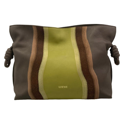 Loewe Clutch Flamenco Medium Dark Brown Light Green Multi Leather