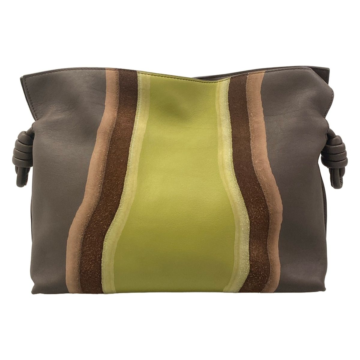 Loewe Clutch Flamenco Medium Dark Brown Light Green Multi Leather — view 3