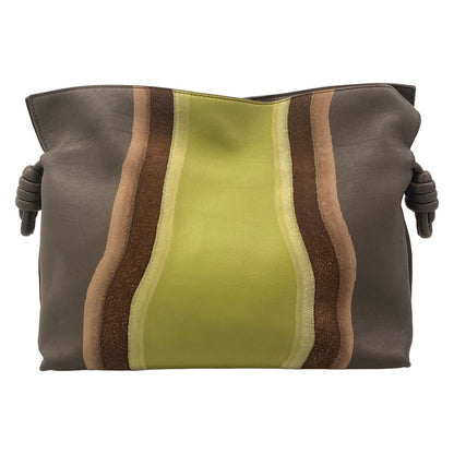 Loewe Clutch Flamenco Medium Dark Brown Light Green Multi Leather — view 3