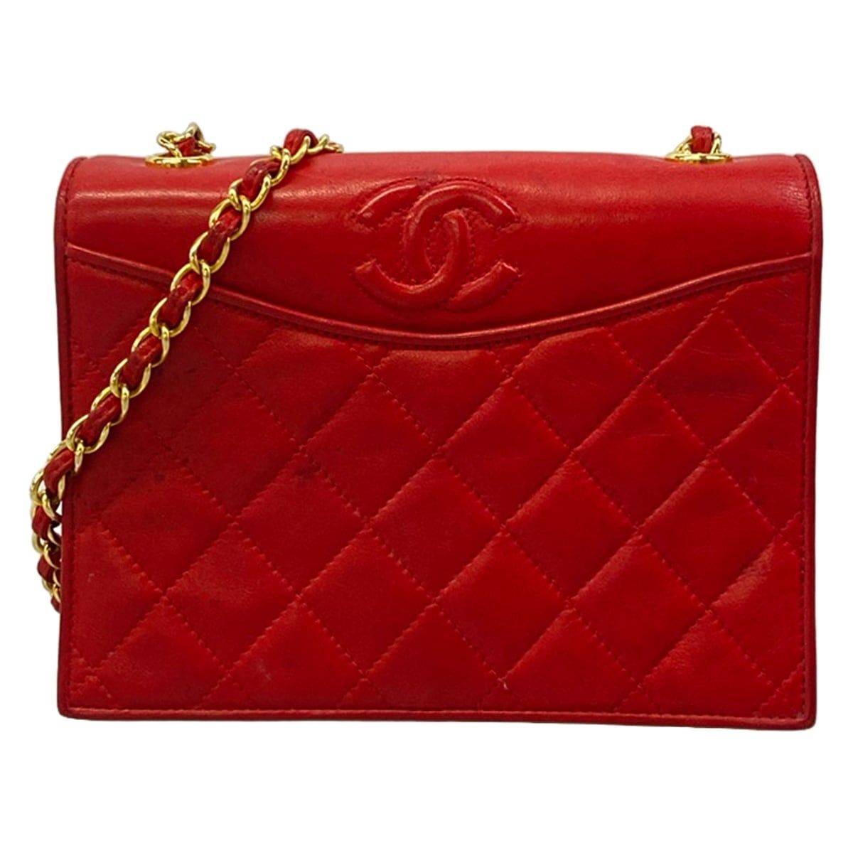 Chanel Shoulder Bag Quilted Red Chain Gold Lambskin
